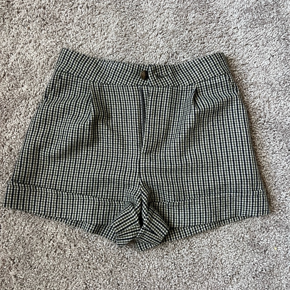 Zara Green Checkered High Waist Shorts